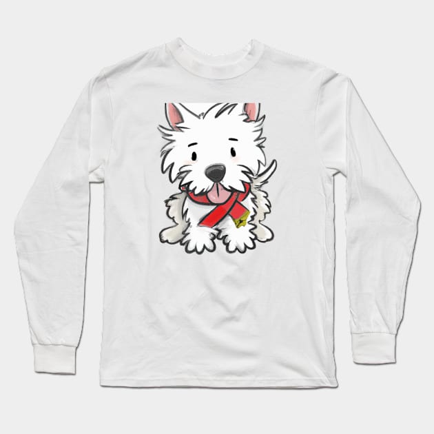 Cute West Highland White Terrier Drawing Long Sleeve T-Shirt by Play Zoo